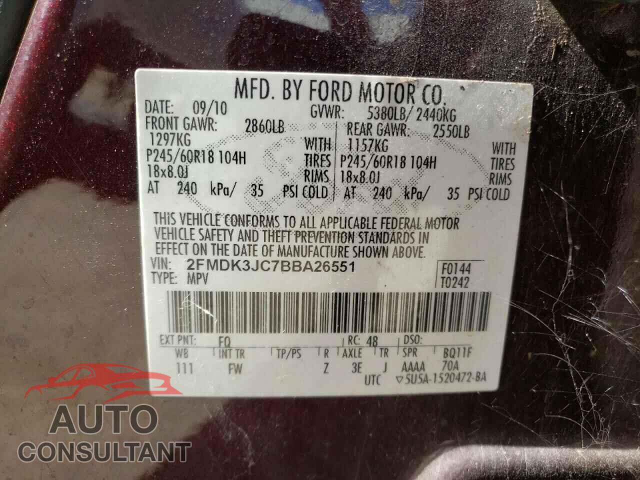 FORD EDGE 2011 - 2FMDK3JC7BBA26551