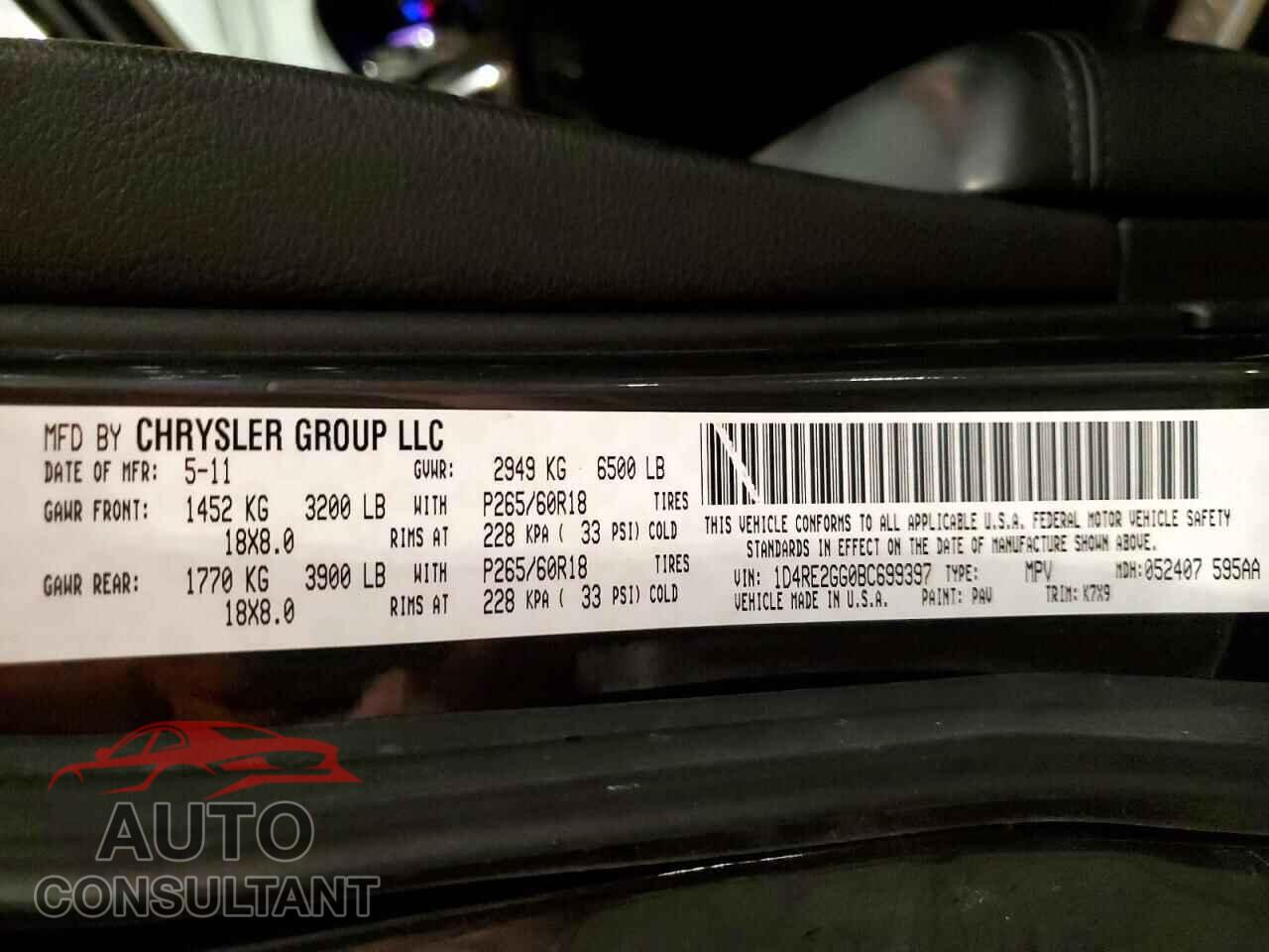 DODGE DURANGO 2011 - 1D4RE2GG0BC699397