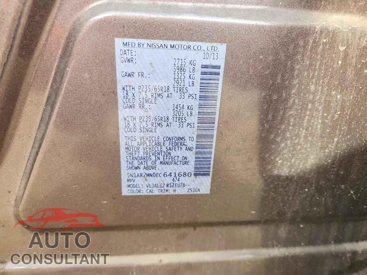NISSAN PATHFINDER 2014 - 5N1AR2MN0EC641680