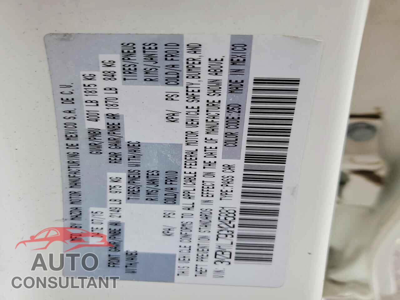 MAZDA 3 2016 - 3MZBM1L79GM245881