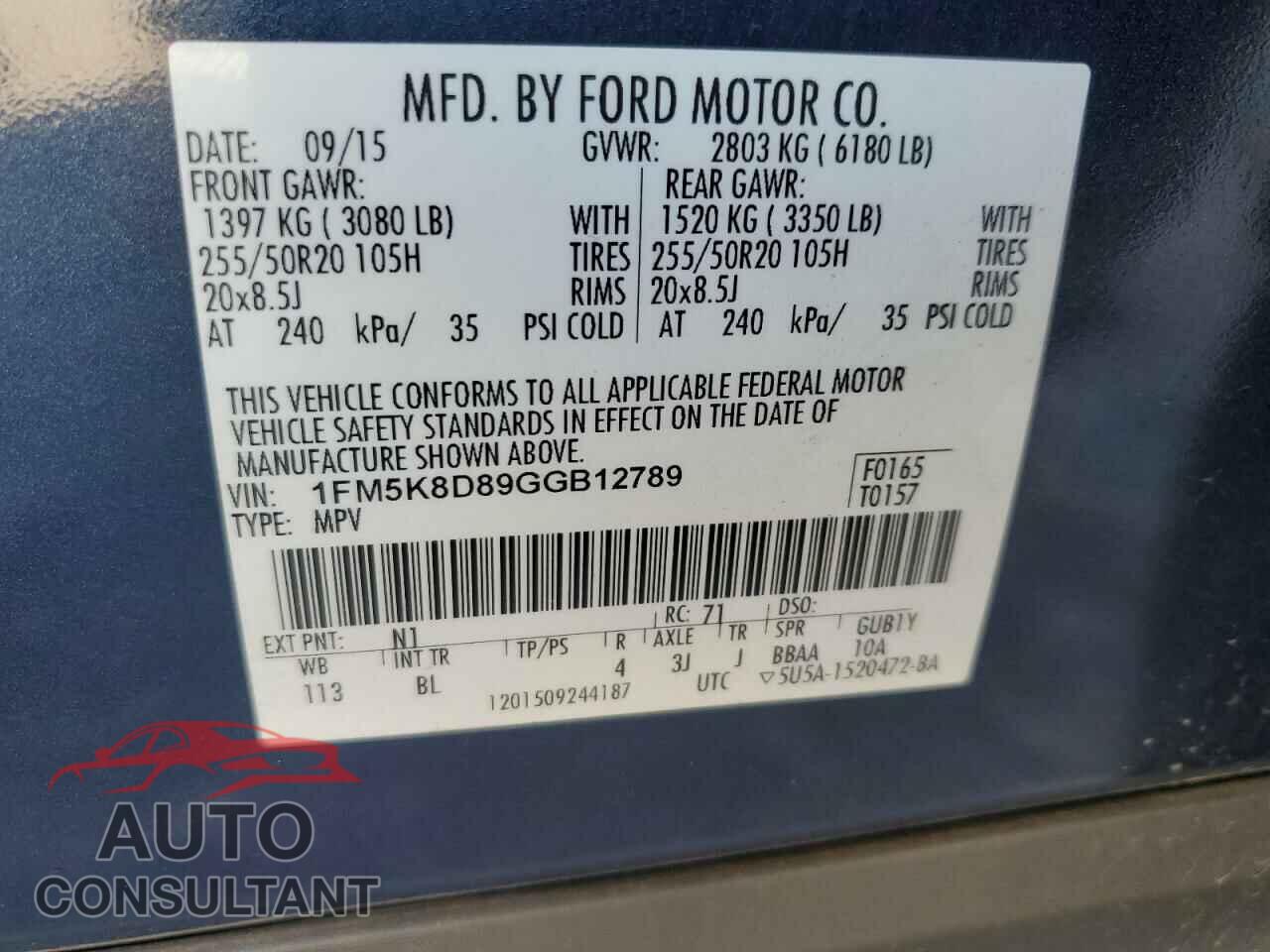 FORD EXPLORER 2016 - 1FM5K8D89GGB12789