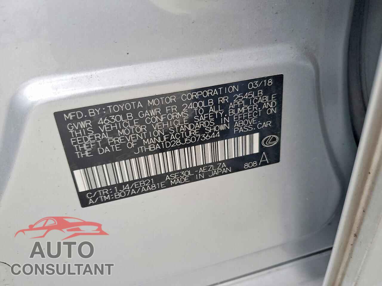 LEXUS IS 300 2018 - JTHBA1D28J5073644