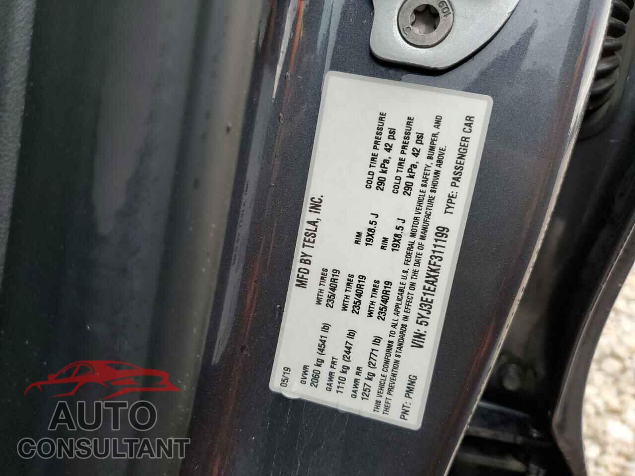 TESLA MODEL 3 2019 - 5YJ3E1EAXKF311199