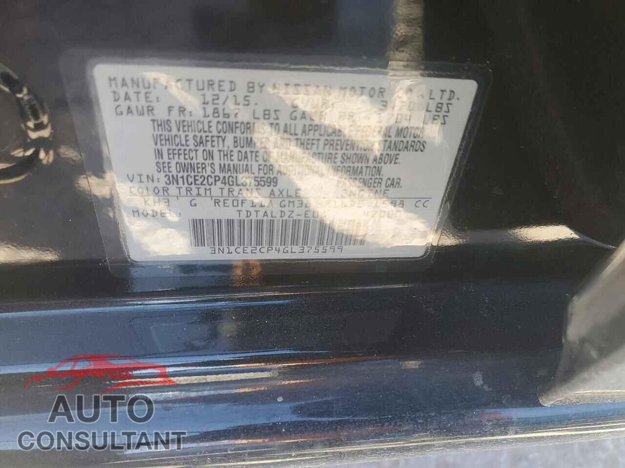 NISSAN VERSA NOTE 2016 - 3N1CE2CP4GL375599