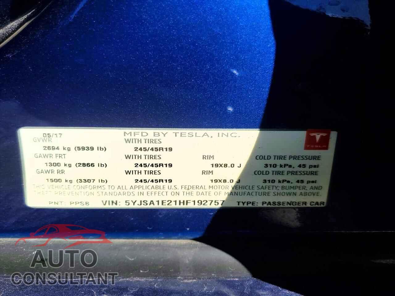 TESLA MODEL S 2017 - 5YJSA1E21HF192757