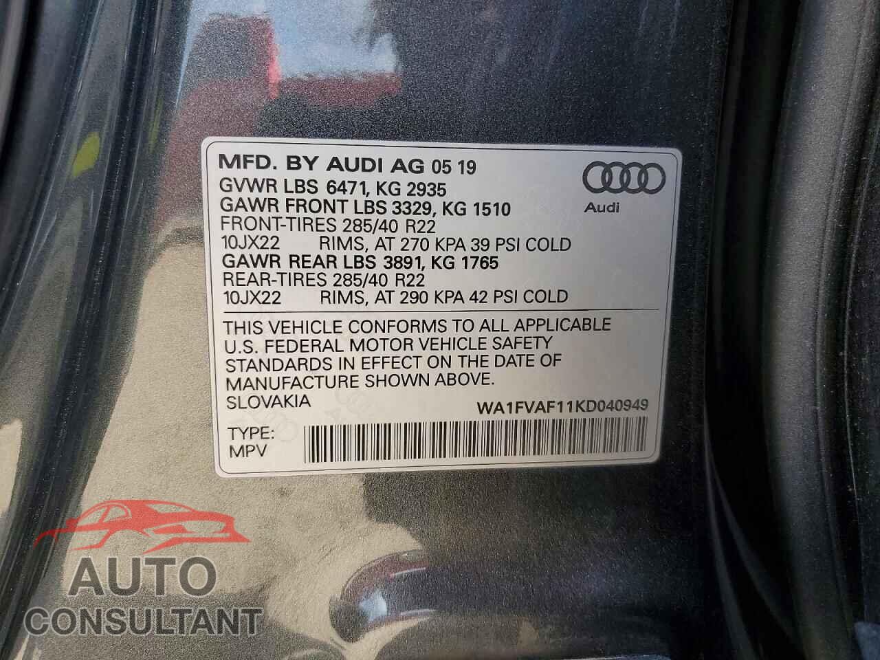 AUDI Q8 2019 - WA1FVAF11KD040949