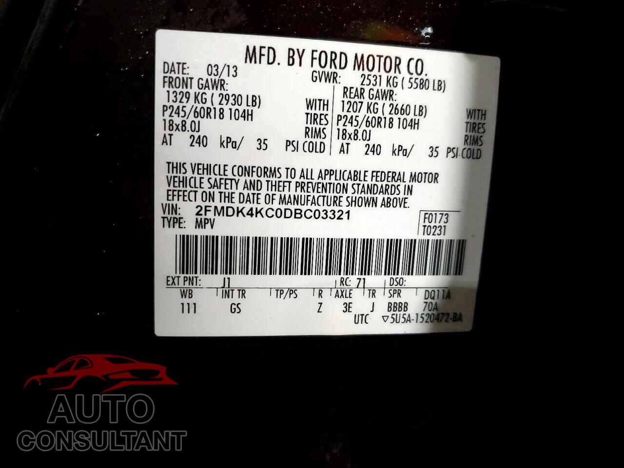 FORD EDGE 2013 - 2FMDK4KC0DBC03321