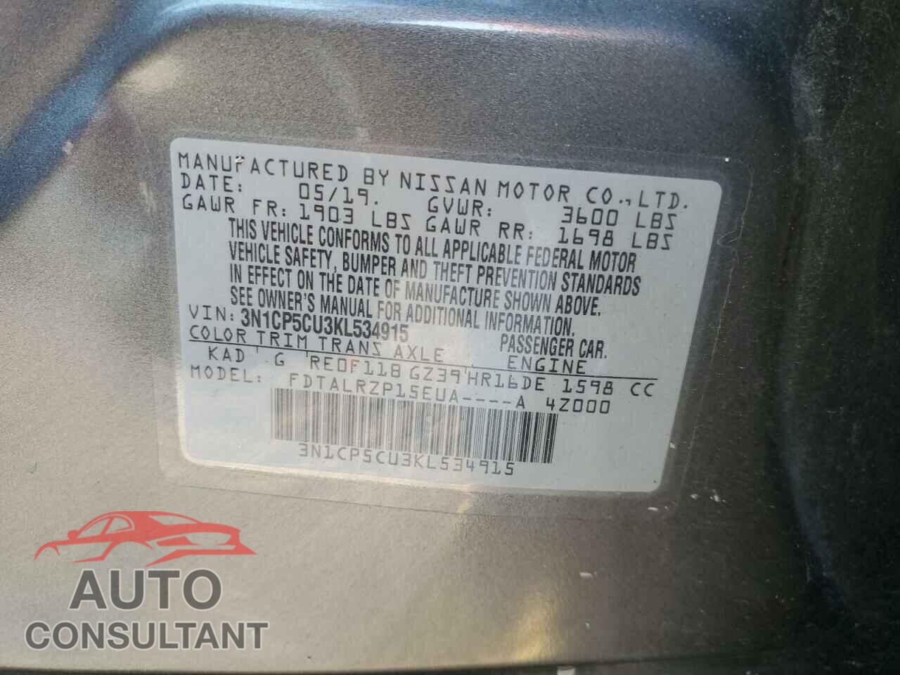 NISSAN KICKS 2019 - 3N1CP5CU3KL534915