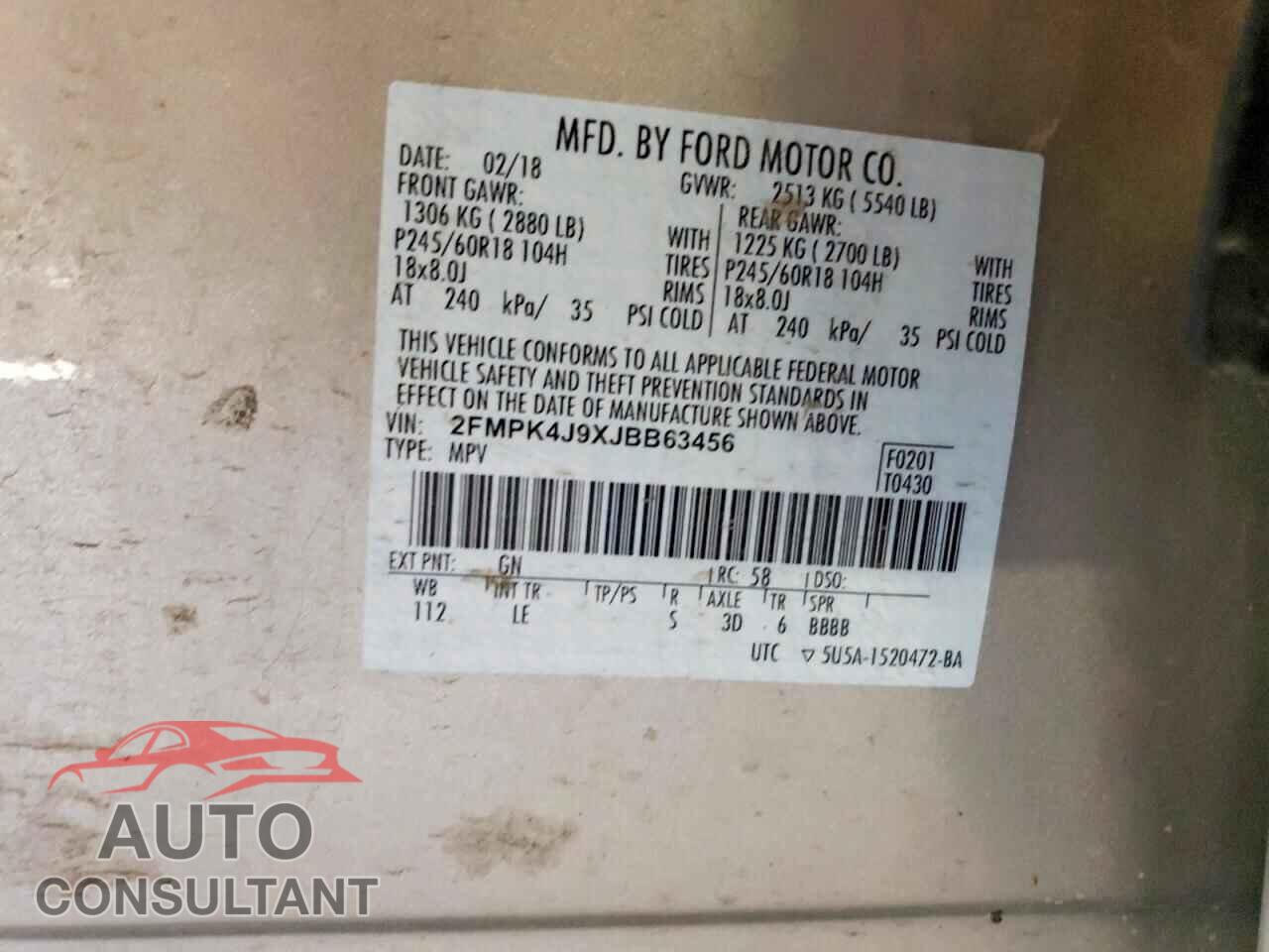 FORD EDGE 2018 - 2FMPK4J9XJBB63456