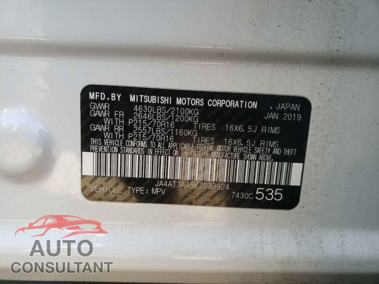 MITSUBISHI ECLIPSE 2019 - JA4AT3AA5KZ039924