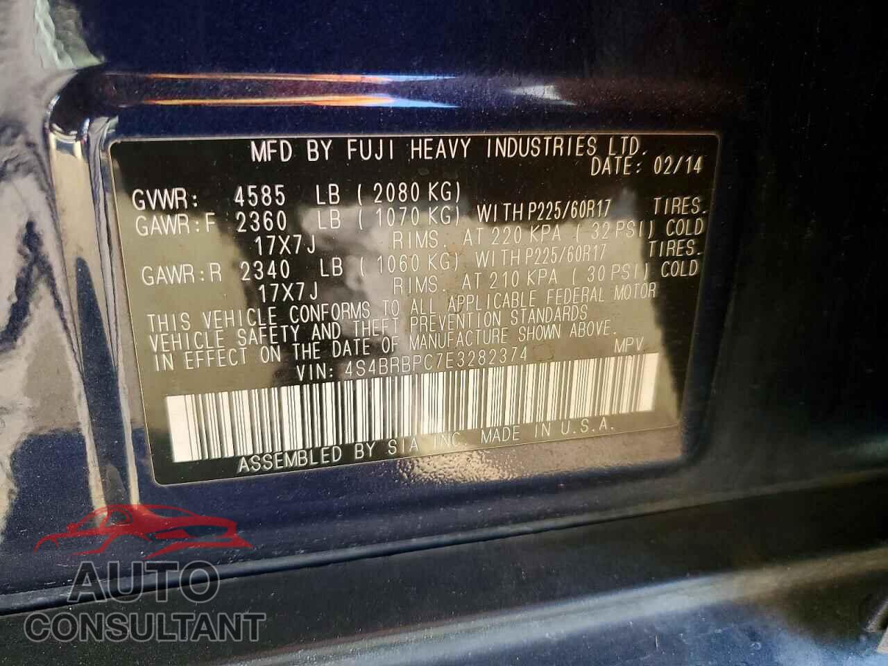 SUBARU OUTBACK 2014 - 4S4BRBPC7E3282374