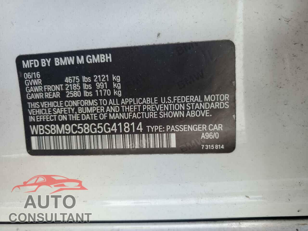 BMW M3 2016 - WBS8M9C58G5G41814