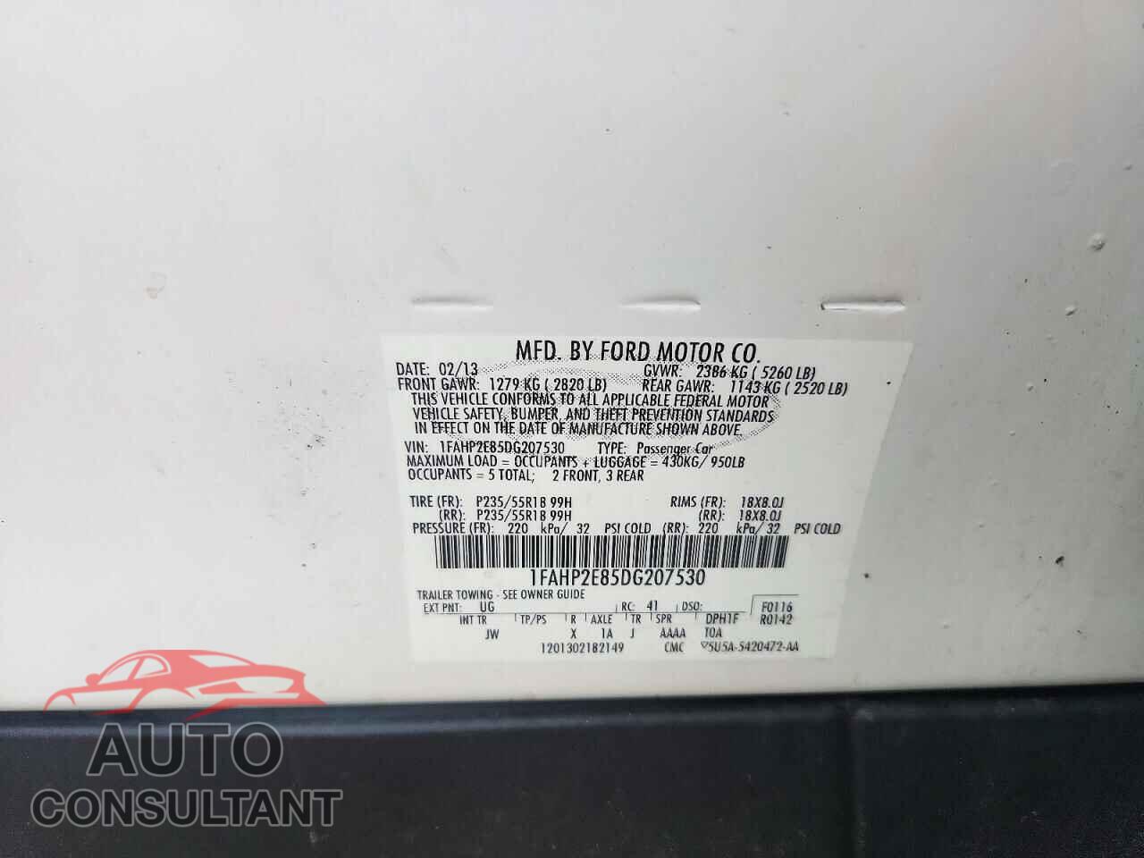 FORD TAURUS 2013 - 1FAHP2E85DG207530