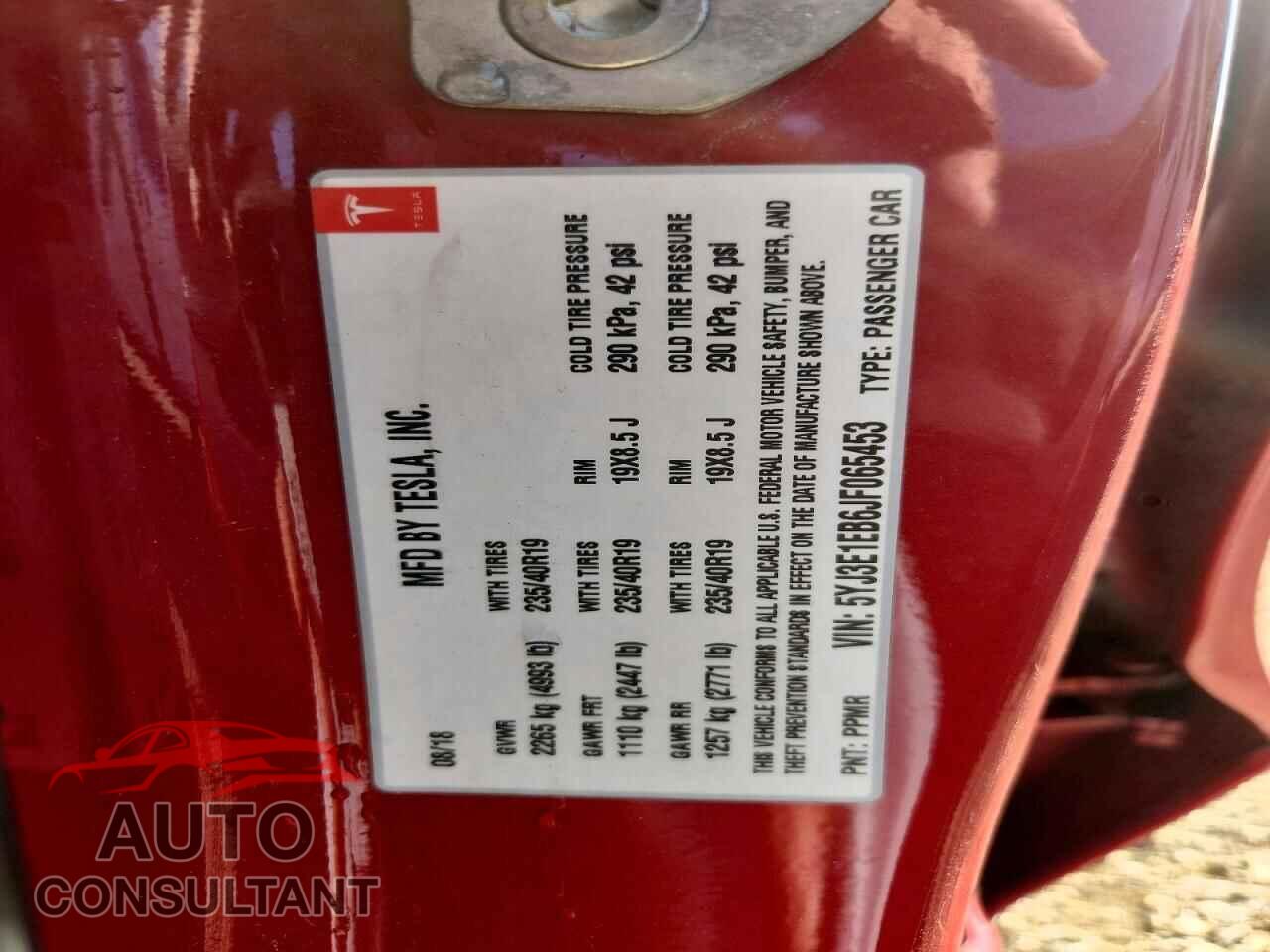 TESLA MODEL 3 2018 - 5YJ3E1EB6JF065453