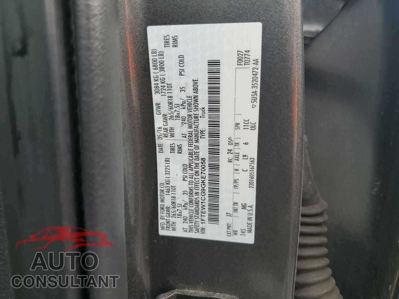 FORD F-150 2016 - 1FTEW1CG9GKE70058