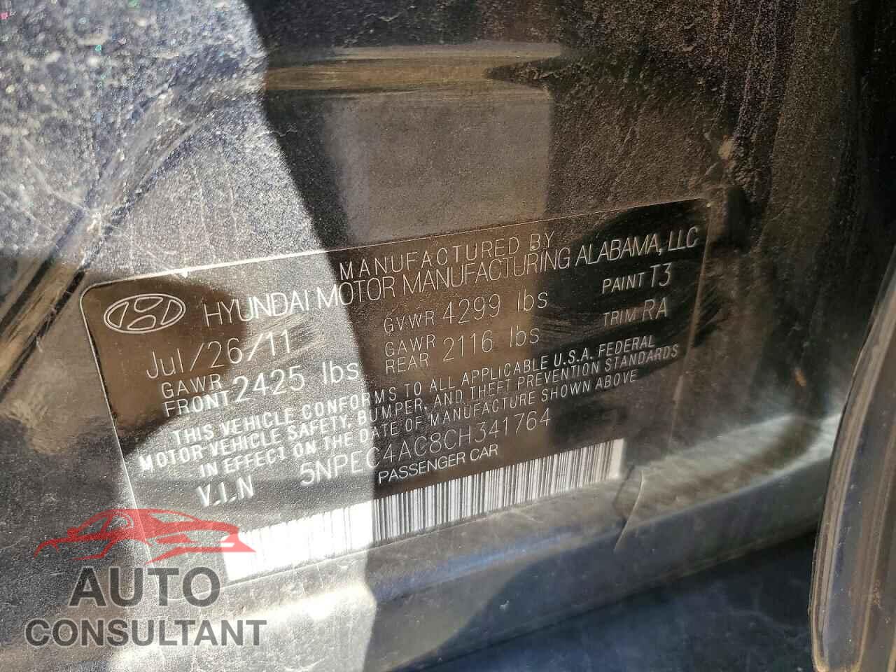 HYUNDAI SONATA 2012 - 5NPEC4AC8CH341764