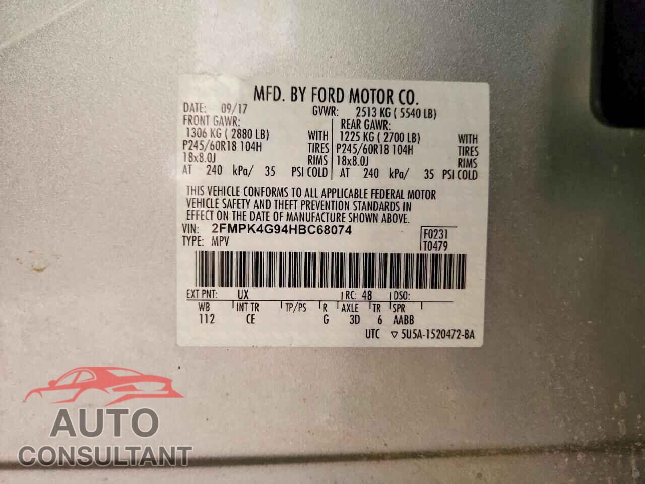 FORD EDGE 2017 - 2FMPK4G94HBC68074