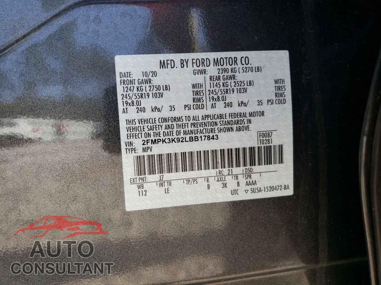 FORD EDGE 2020 - 2FMPK3K92LBB17843