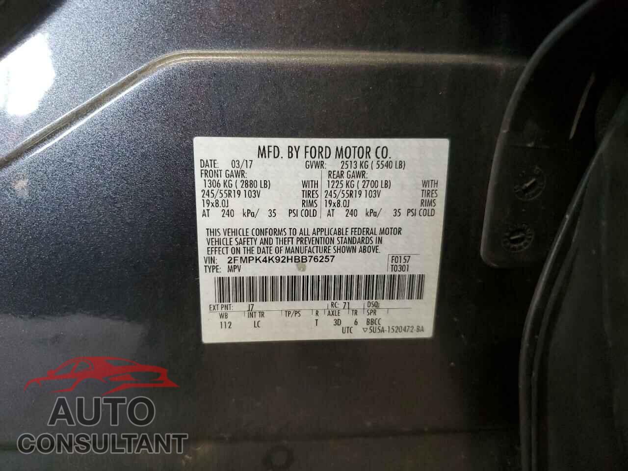 FORD EDGE 2017 - 2FMPK4K92HBB76257