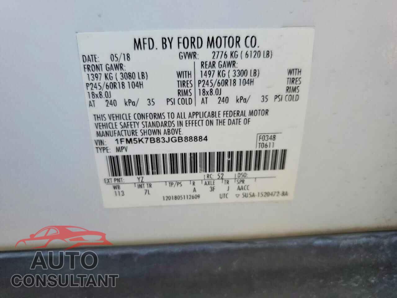 FORD EXPLORER 2018 - 1FM5K7B83JGB88884