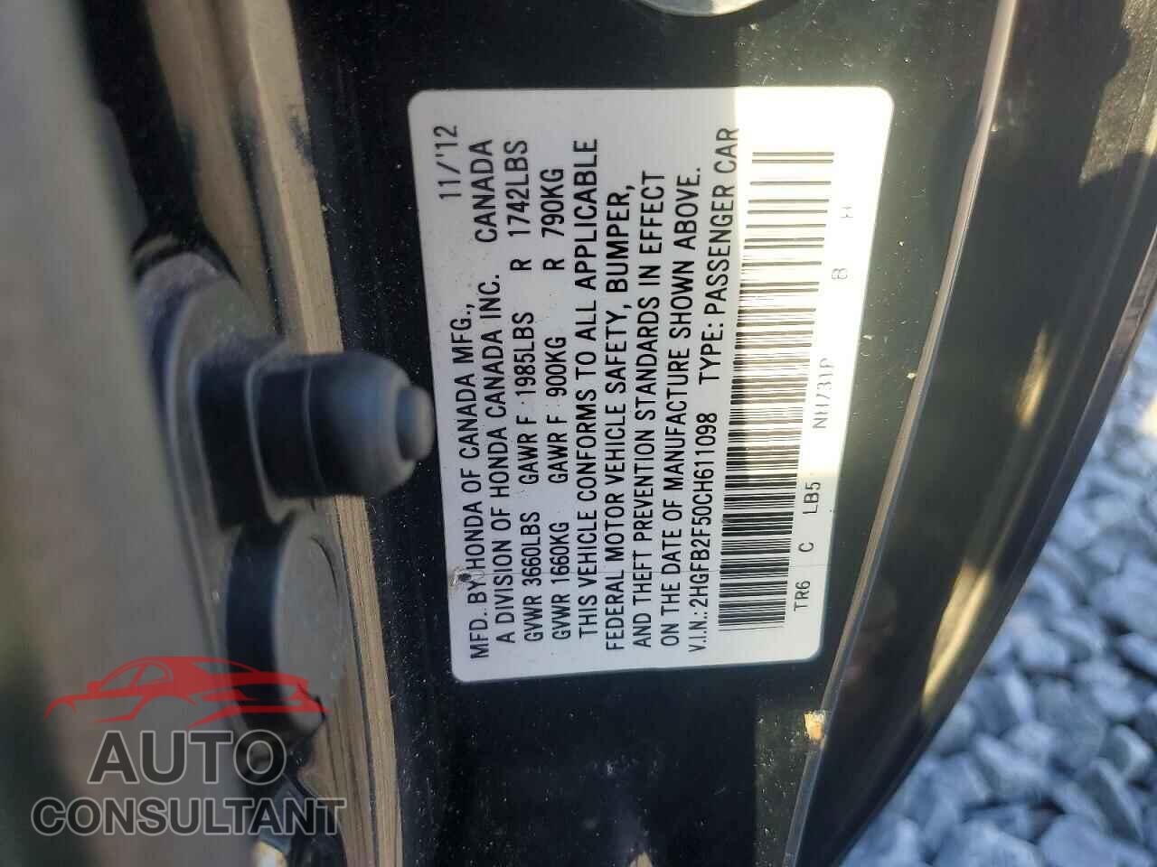 HONDA CIVIC 2012 - 2HGFB2F50CH611098