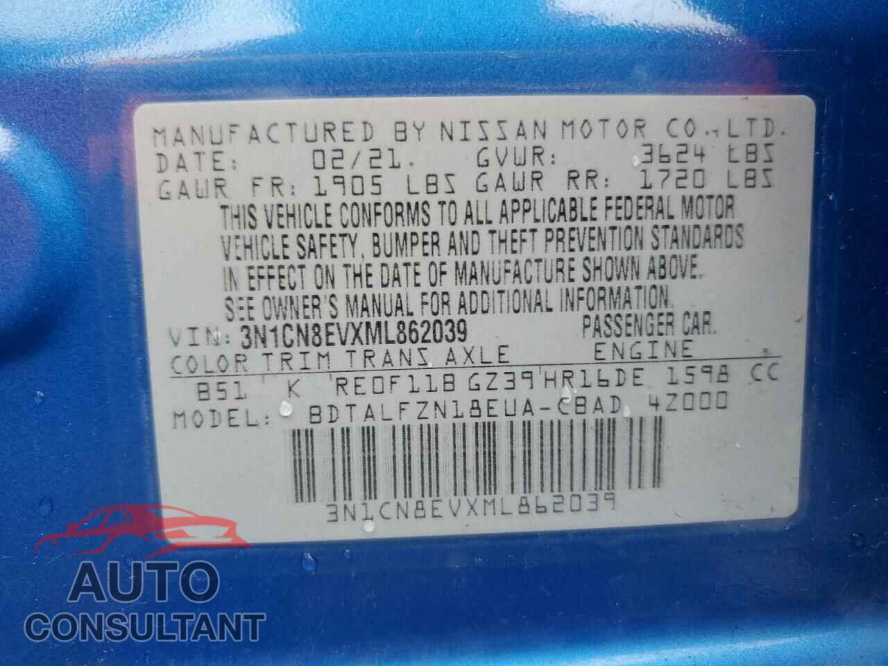 NISSAN VERSA 2021 - 3N1CN8EVXML862039