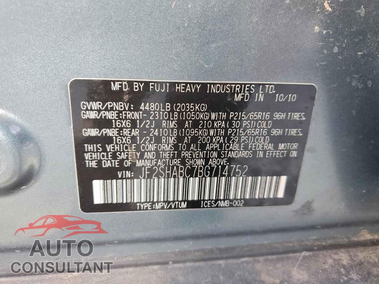 SUBARU FORESTER 2011 - JF2SHABC7BG714752