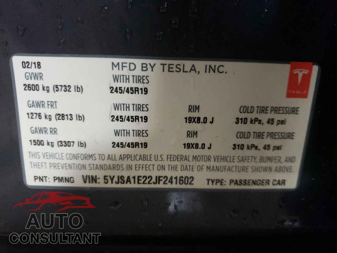 TESLA MODEL S 2018 - 5YJSA1E22JF241602