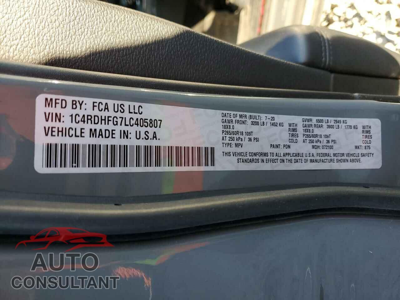 DODGE DURANGO 2020 - 1C4RDHFG7LC405807