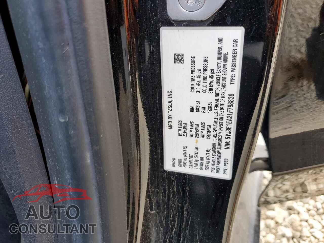 TESLA MODEL 3 2020 - 5YJ3E1EA2LF798836