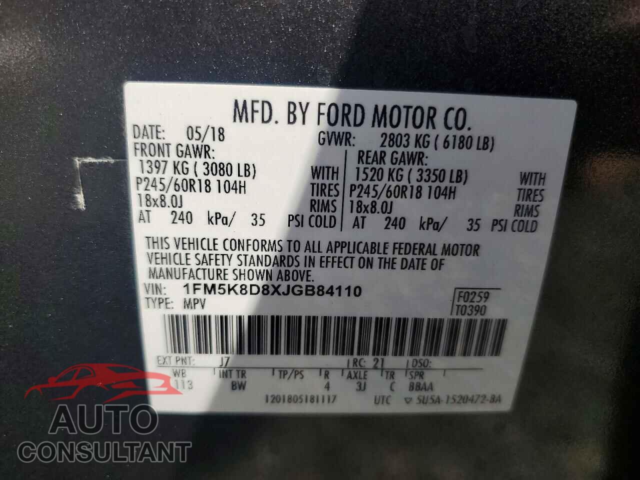 FORD EXPLORER 2018 - 1FM5K8D8XJGB84110