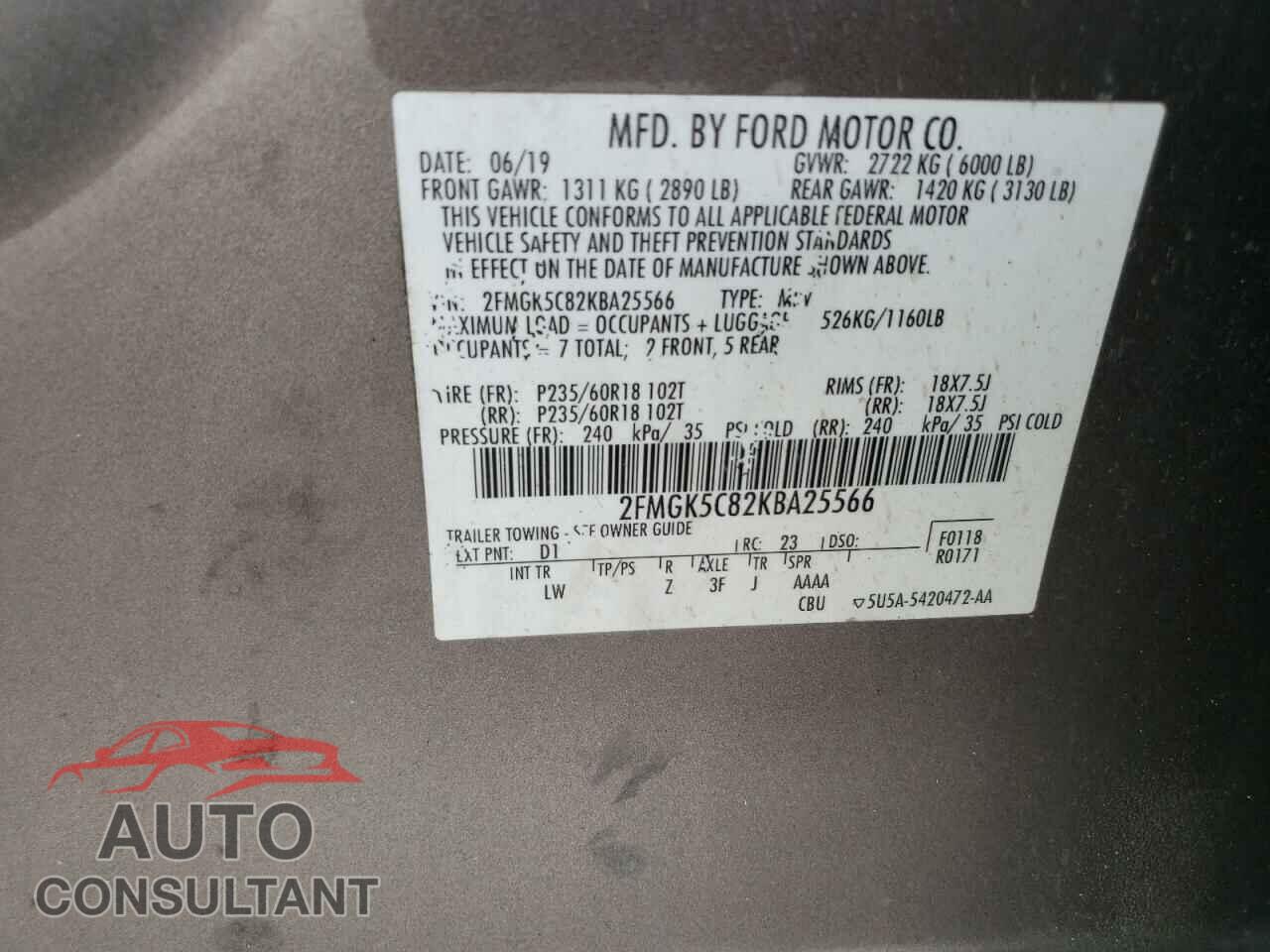 FORD FLEX 2019 - 2FMGK5C82KBA25566
