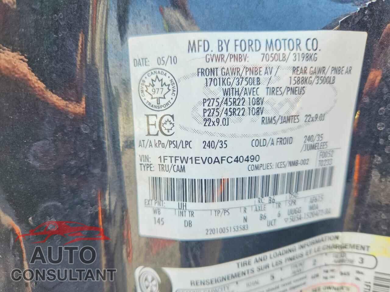 FORD F150 2010 - 1FTFW1EV0AFC40490
