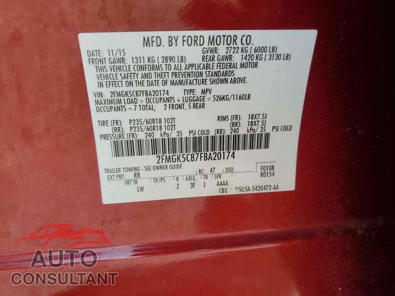 FORD FLEX 2015 - 2FMGK5C87FBA20174