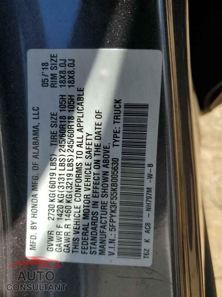 HONDA RIDGELINE 2019 - 5FPYK3F55KB005630