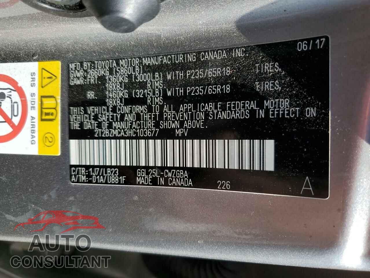 LEXUS RX350 2017 - 2T2BZMCA3HC103677