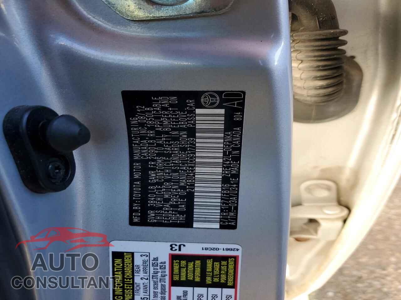 TOYOTA COROLLA 2012 - 2T1BU4EEXCC917739