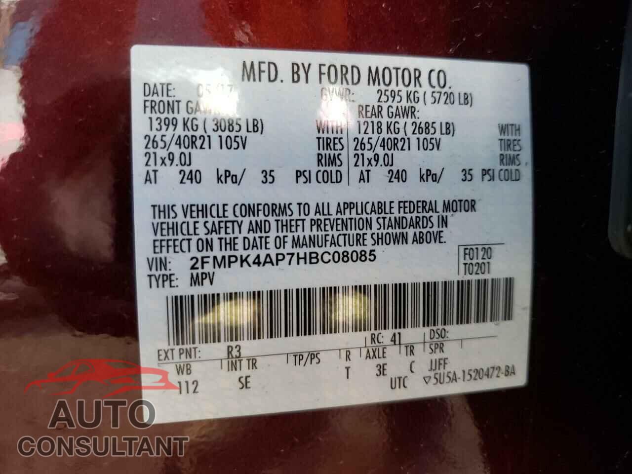 FORD EDGE 2017 - 2FMPK4AP7HBC08085