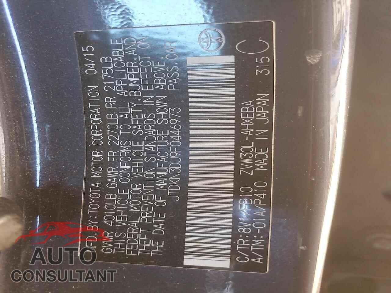 TOYOTA PRIUS 2015 - JTDKN3DU9F0446973