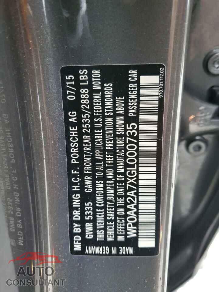 PORSCHE PANAMERA 2016 - WP0AA2A7XGL000735