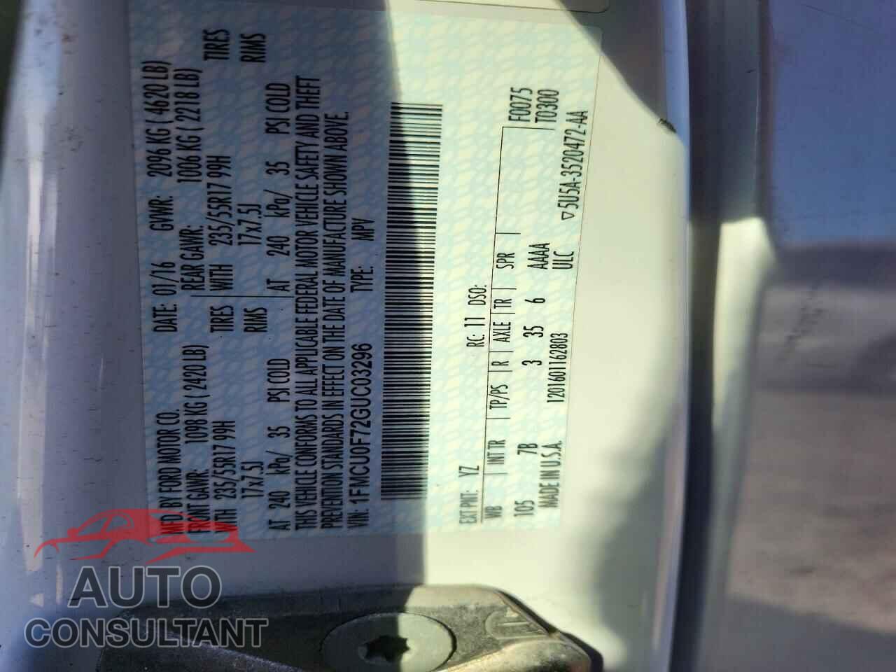 FORD ESCAPE 2016 - 1FMCU0F72GUC03296