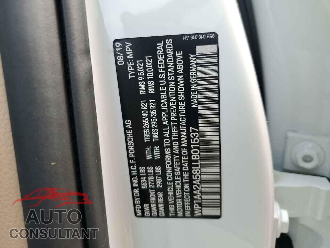 PORSCHE MACAN 2020 - WP1AA2A58LLB01537