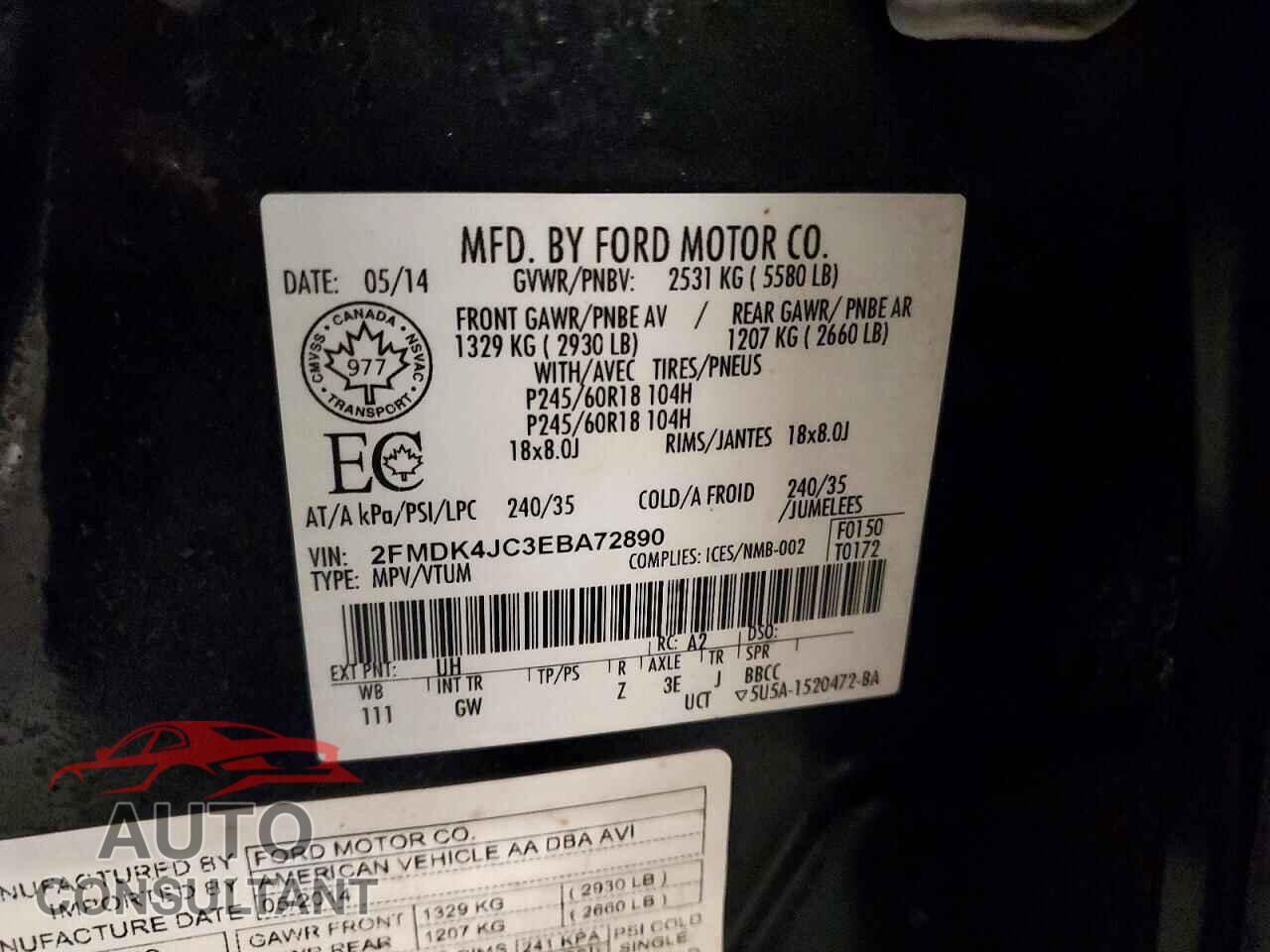 FORD EDGE 2014 - 2FMDK4JC3EBA72890