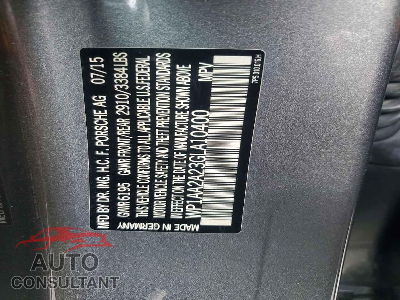PORSCHE CAYENNE 2016 - WP1AA2A23GLA10400