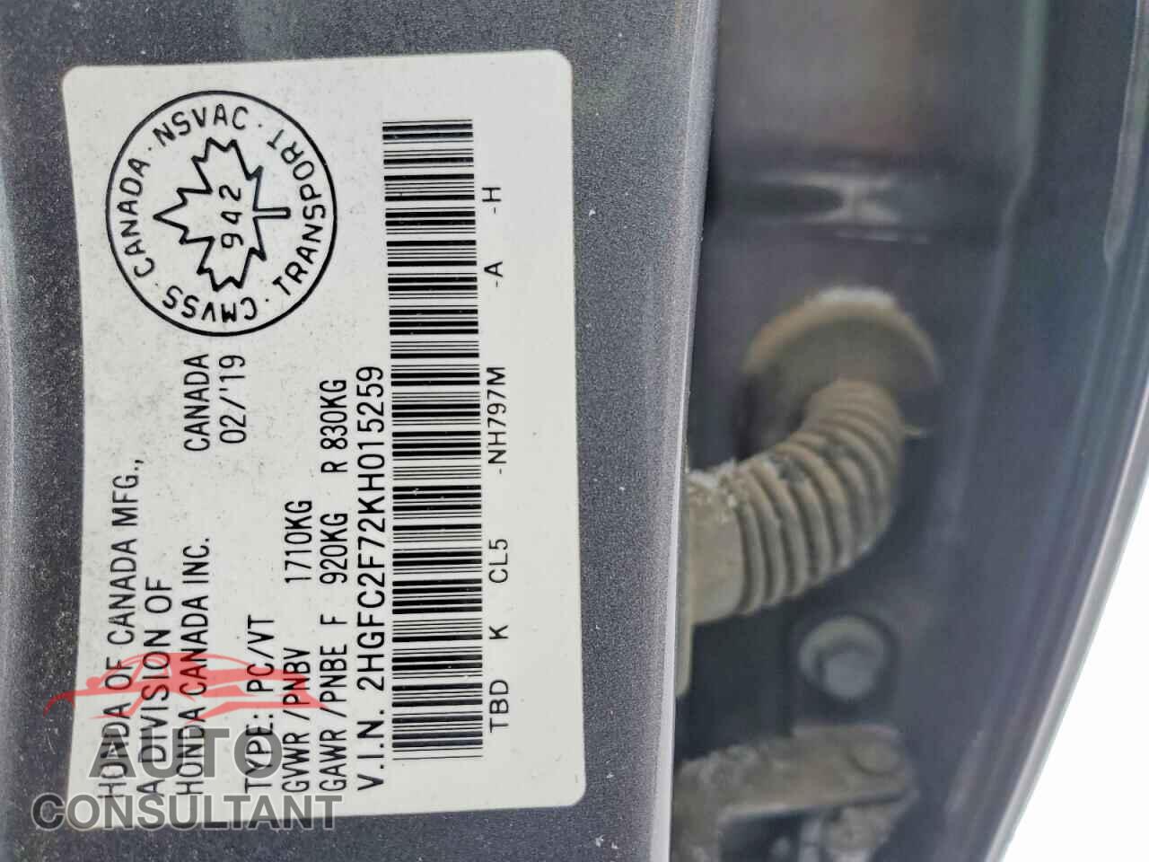 HONDA CIVIC 2019 - 2HGFC2F72KH015259