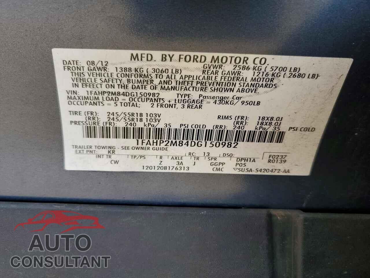 FORD TAURUS 2013 - 1FAHP2M84DG150982