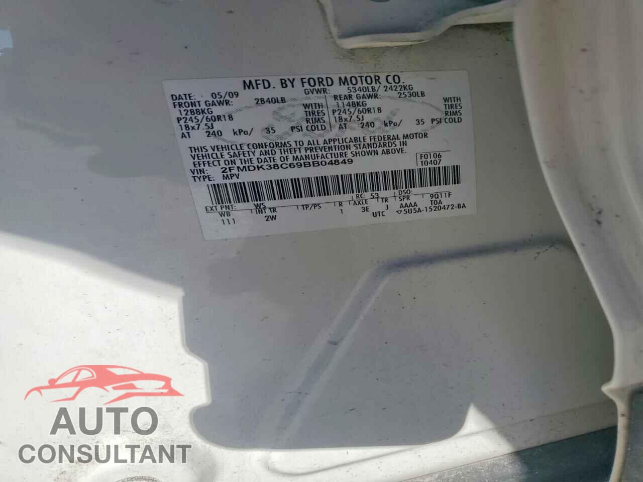 FORD EDGE 2009 - 2FMDK38C69BB04849