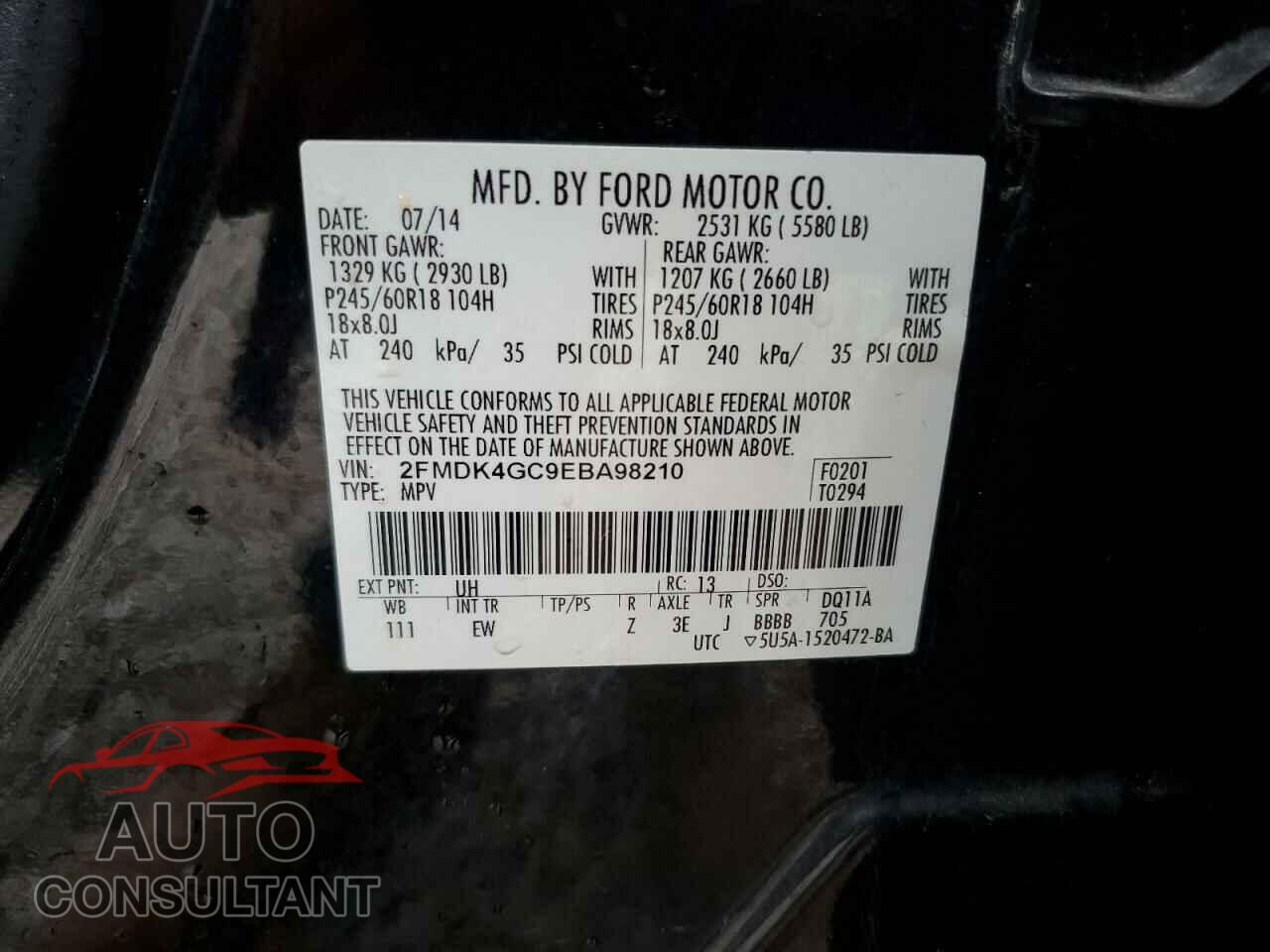 FORD EDGE 2014 - 2FMDK4GC9EBA98210