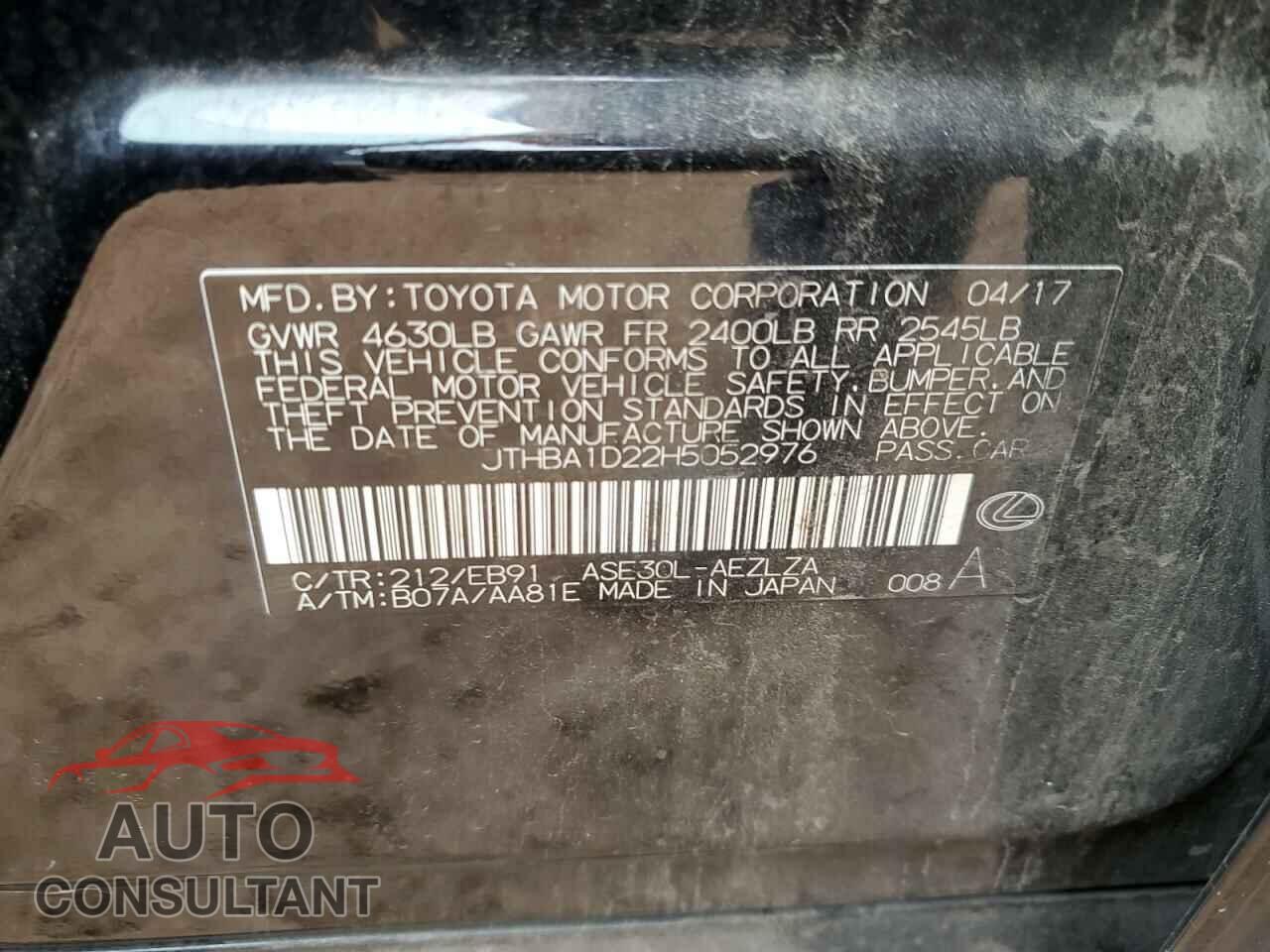 LEXUS IS 2017 - JTHBA1D22H5052976