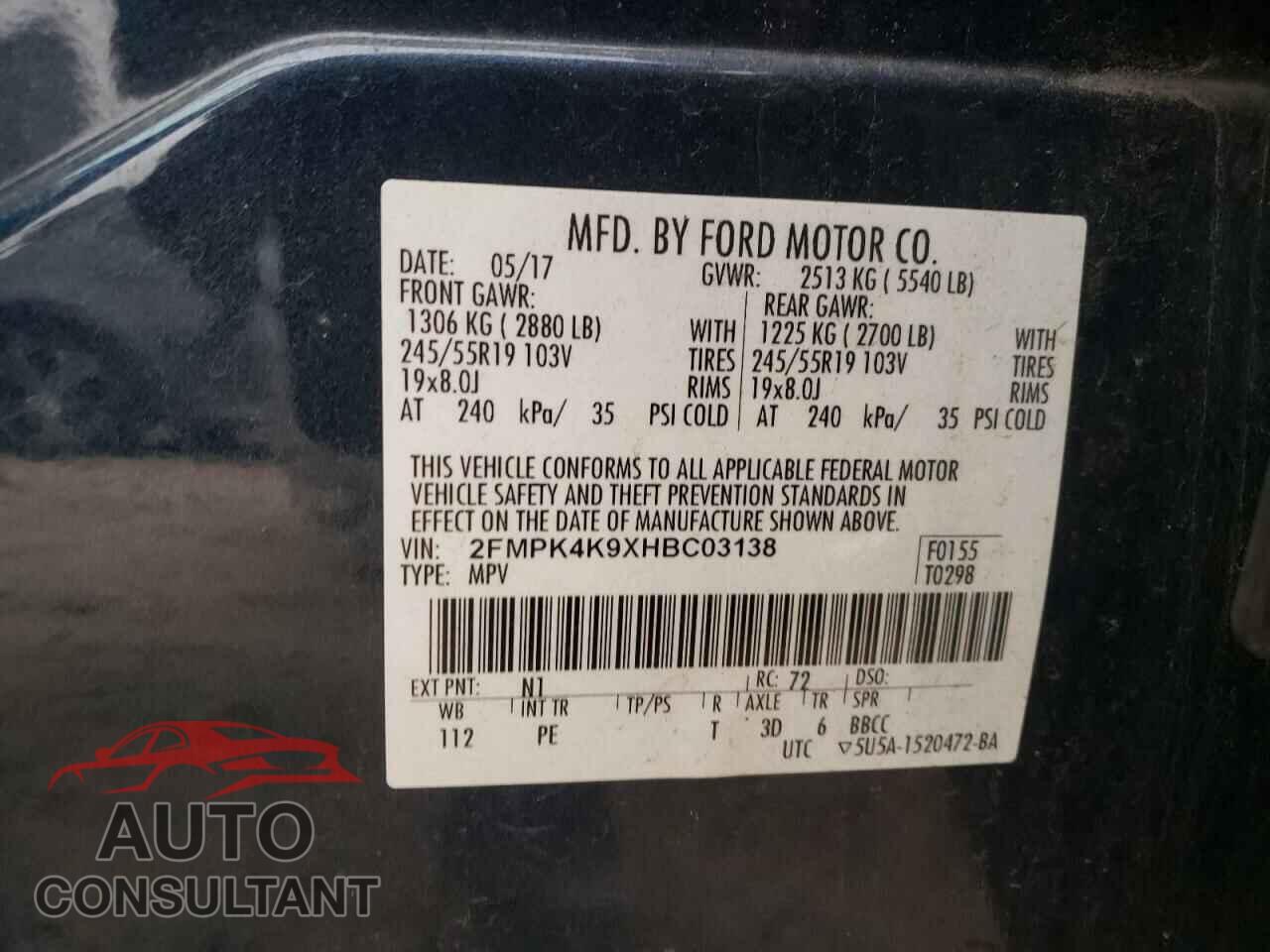 FORD EDGE 2017 - 2FMPK4K9XHBC03138